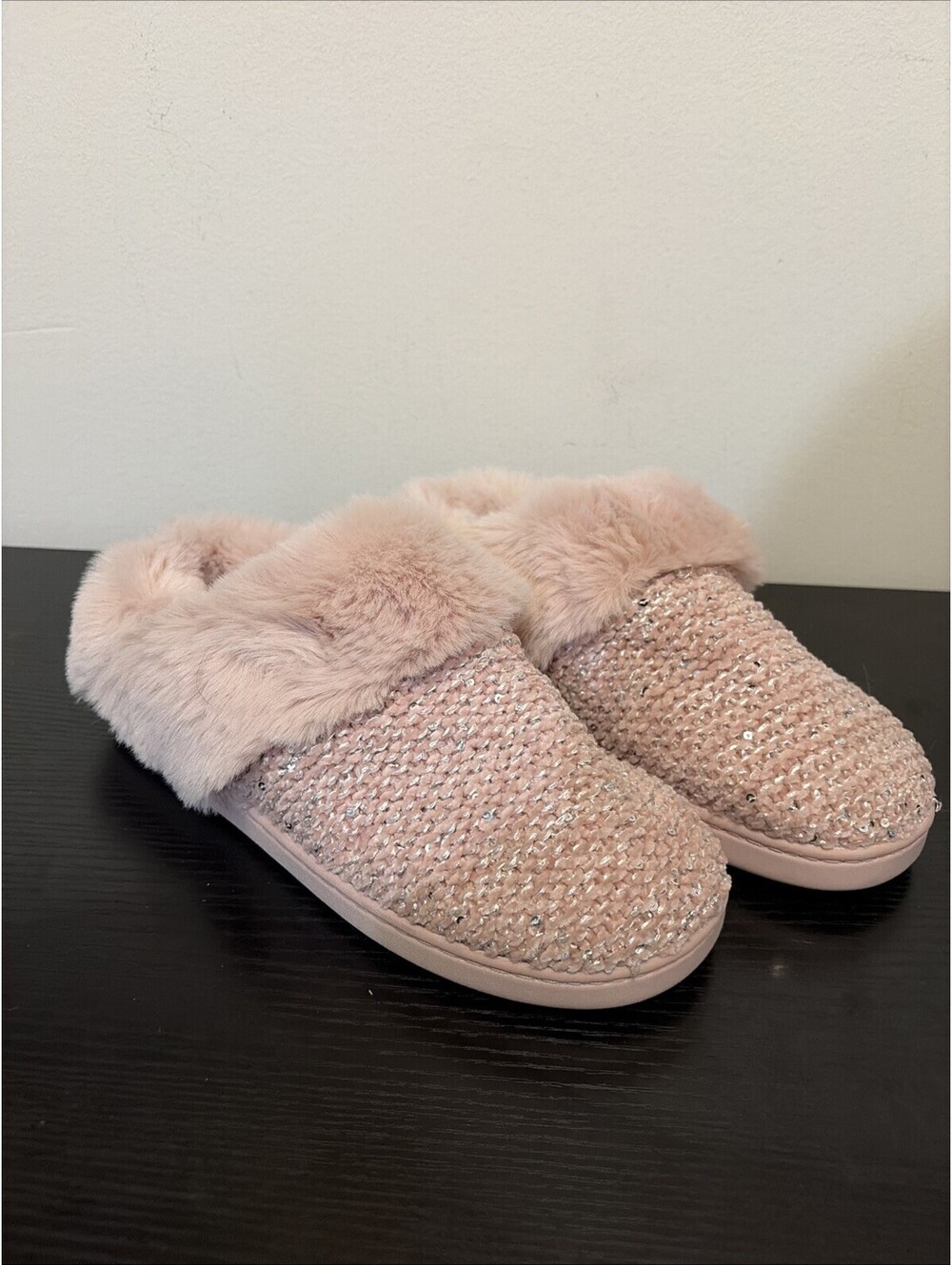 Lauren Conrad Plush Rose Pink Slippers Women’s Faux Fur Cozy House Shoes 7/8
